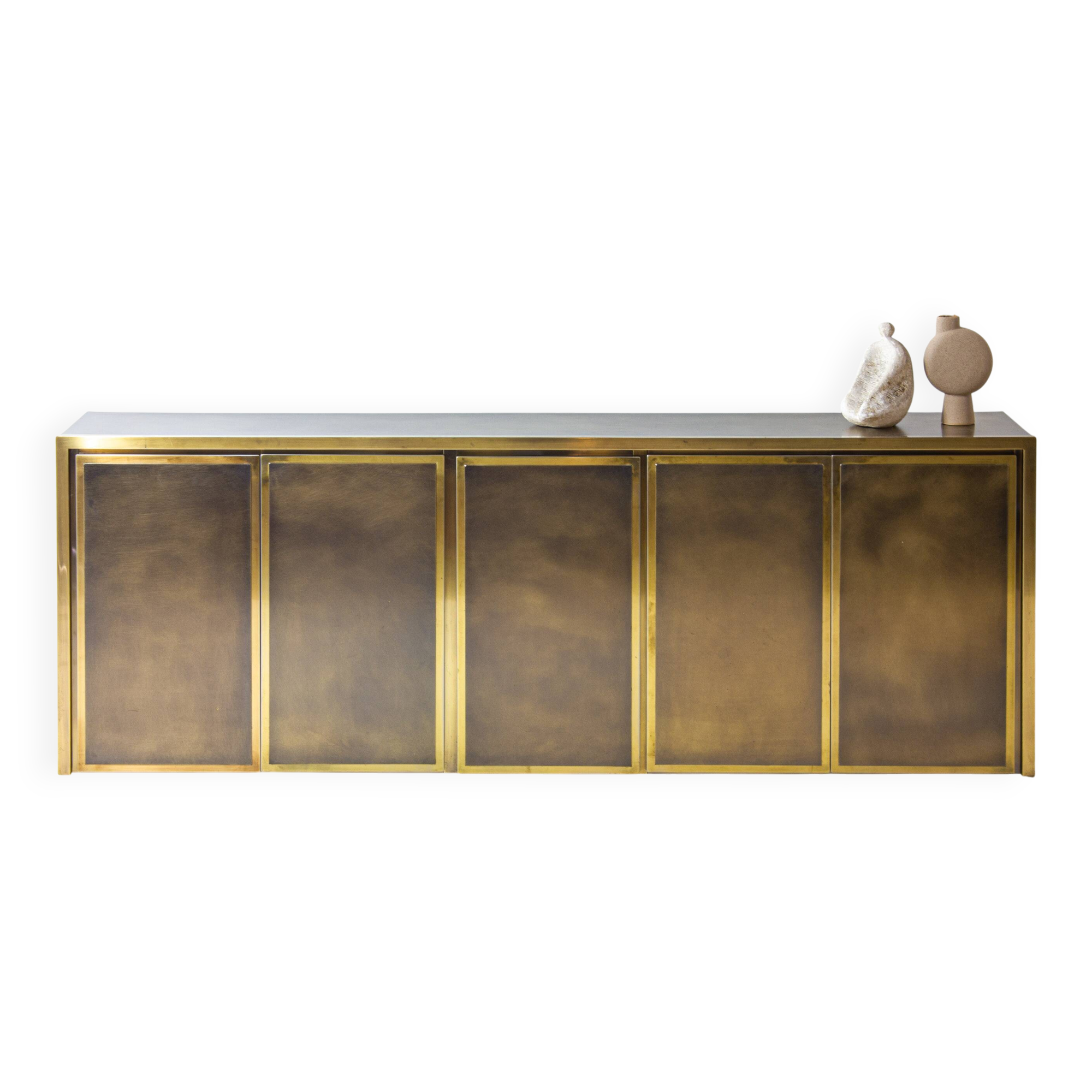 Buffet exclusif en laiton brossé par Belgochrom, années 1970
