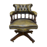 Rotating office chair in mahogany and upholstered leather, from the 1960s