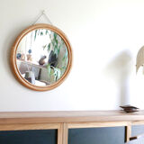 Large round mirror rattan bamboo, 50's