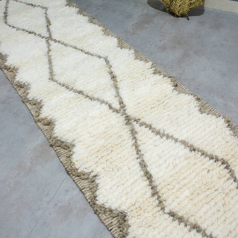 Tapis couloir décoré tissé en laine naturel taille 90cm×300cm