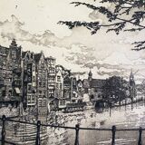 Engraving Rotterdam Delfshaven canal signed 28/250 + frame