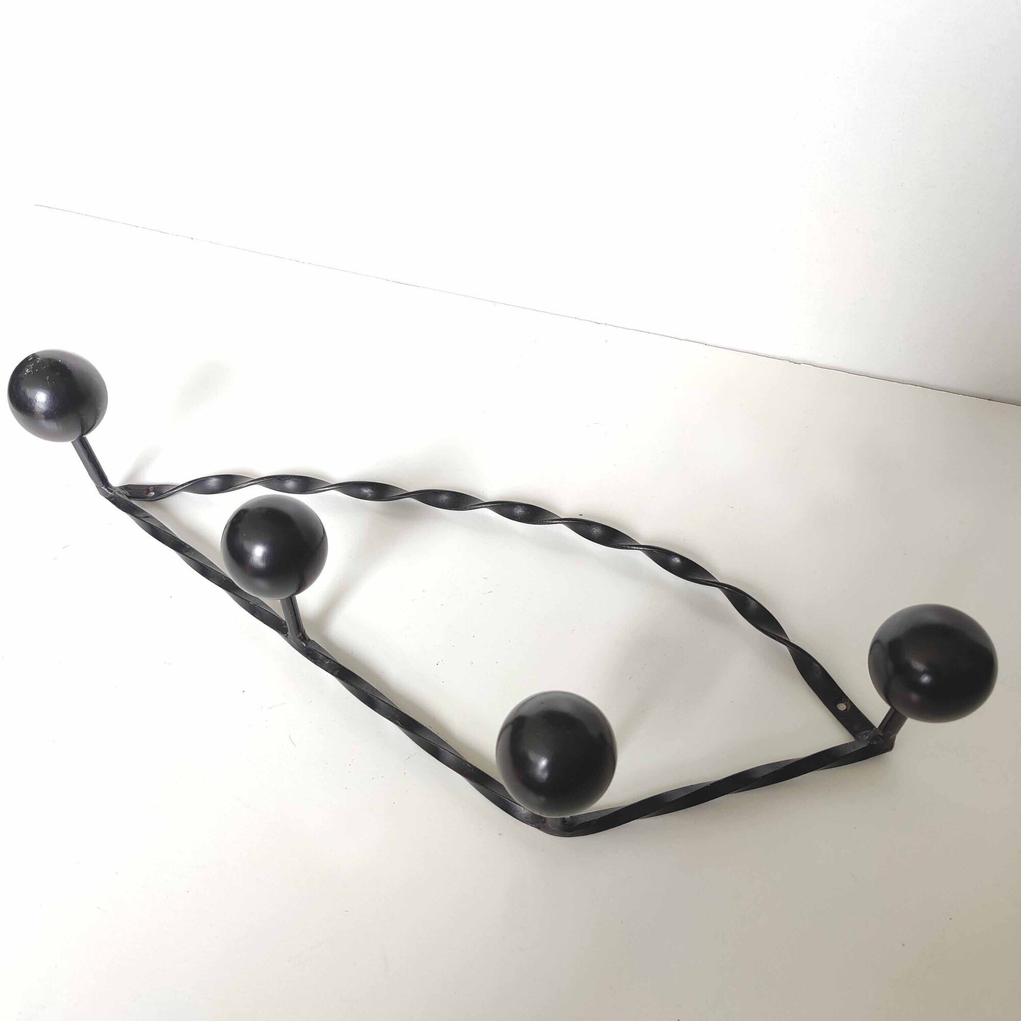 Vintage coat rack 1960 4 black ball hooks