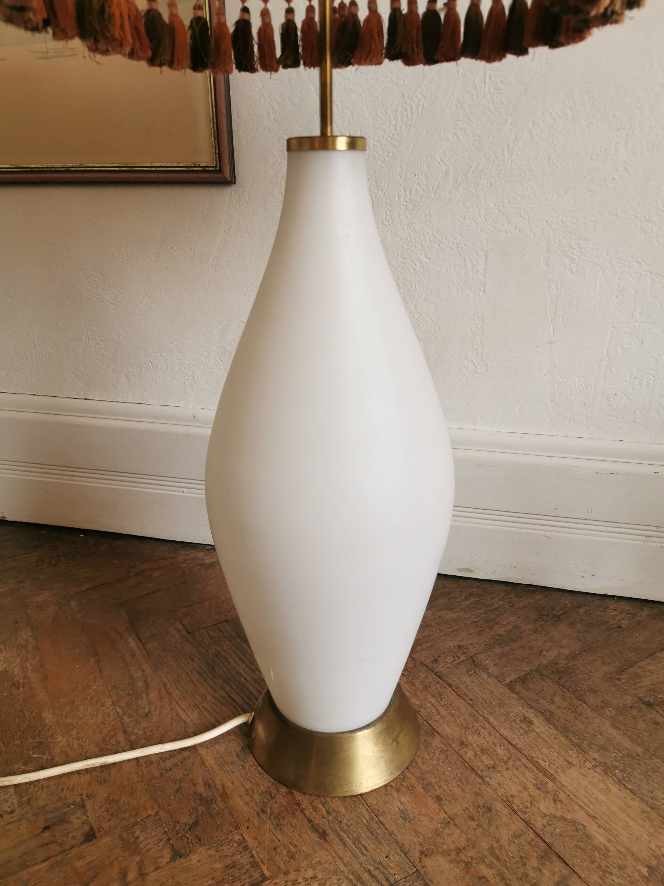 Large opaline and brass table lamp from the 60s