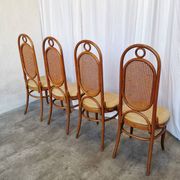 Set of 4 Vintage Bentwood Dining Chairs: Cane Back, Leather Seat, Thonet St