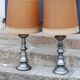 Paire de lampe des années 70 Kaiser Leuchten en métal brossé abat jour d’origine