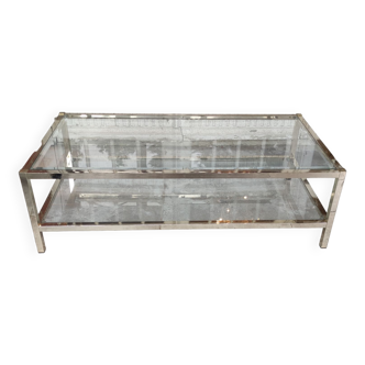 Table basse design métal doré et plateau verre biseauté