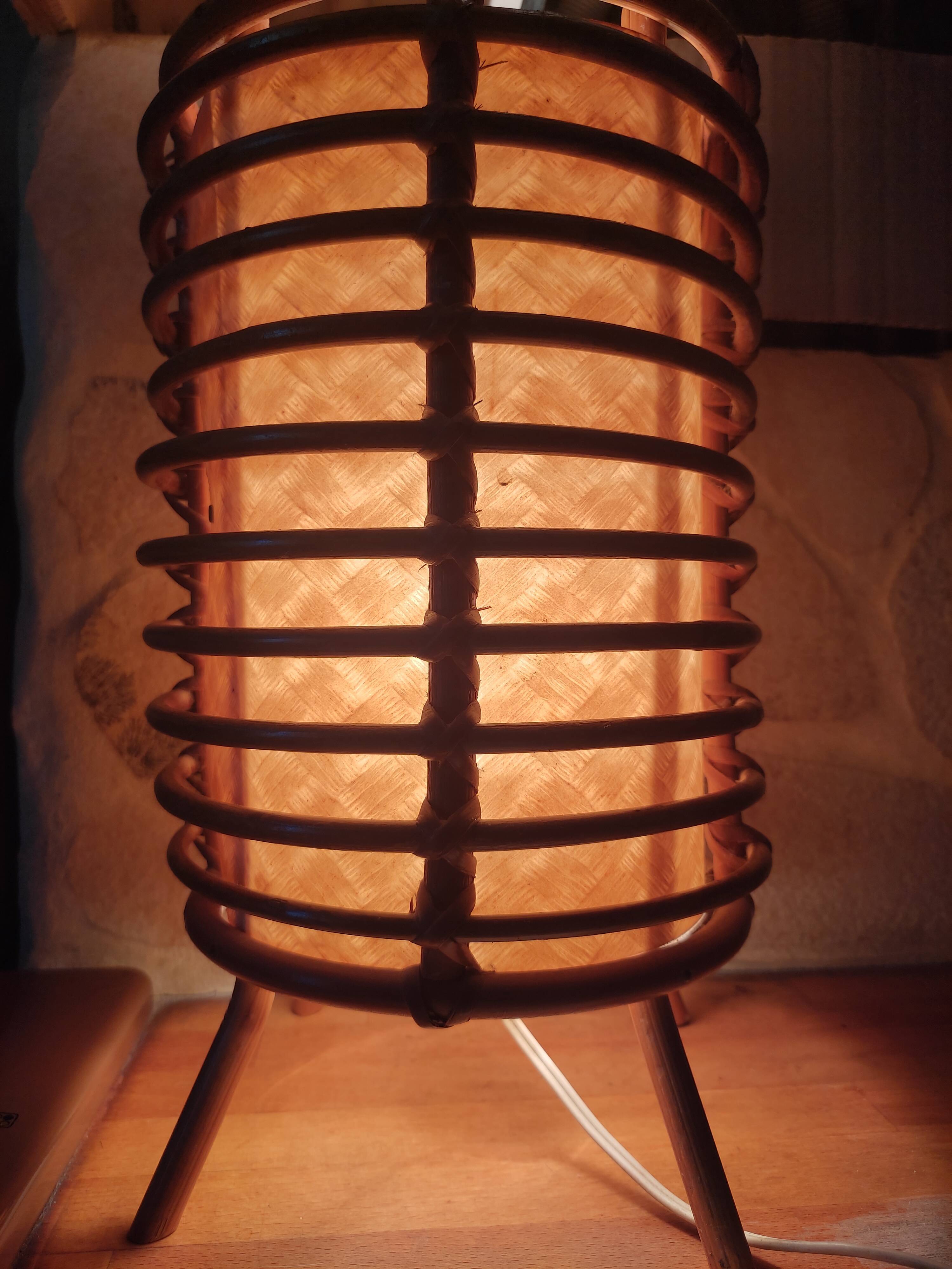 Cylindrical rattan lamp by Louis Sognot