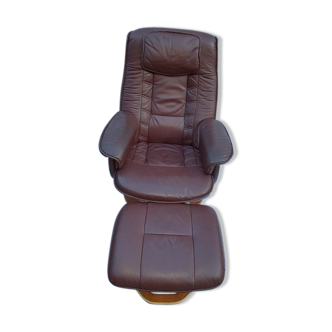 Fauteuil lounge relax avec ottoman cuir marron