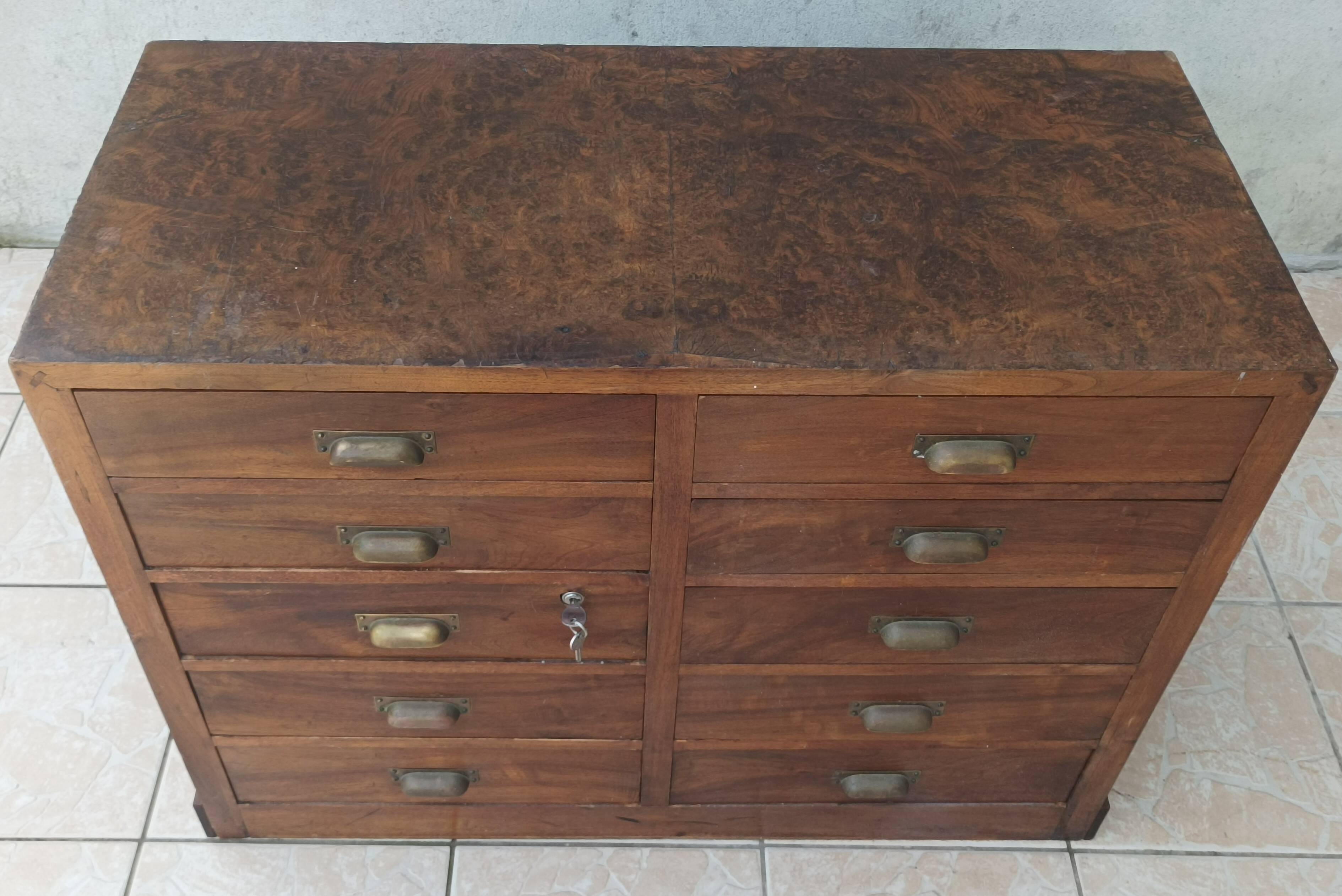 Meuble de métier 10 tiroirs en noyer