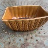 Rectangular glazed ceramic barbotine dish for asparagus sauce, asparagus patterns