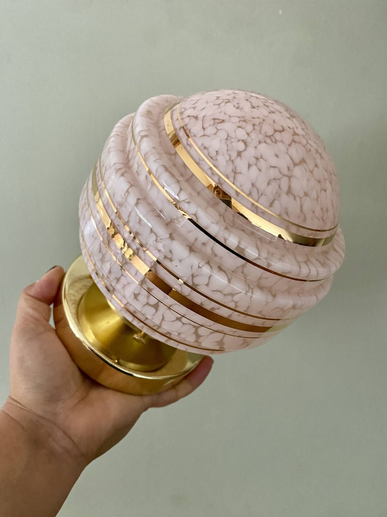 Vintage art deco globe wall or ceiling light in pink and gold Clichy glass