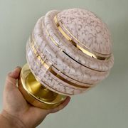Vintage art deco globe wall or ceiling light in pink and gold Clichy glass