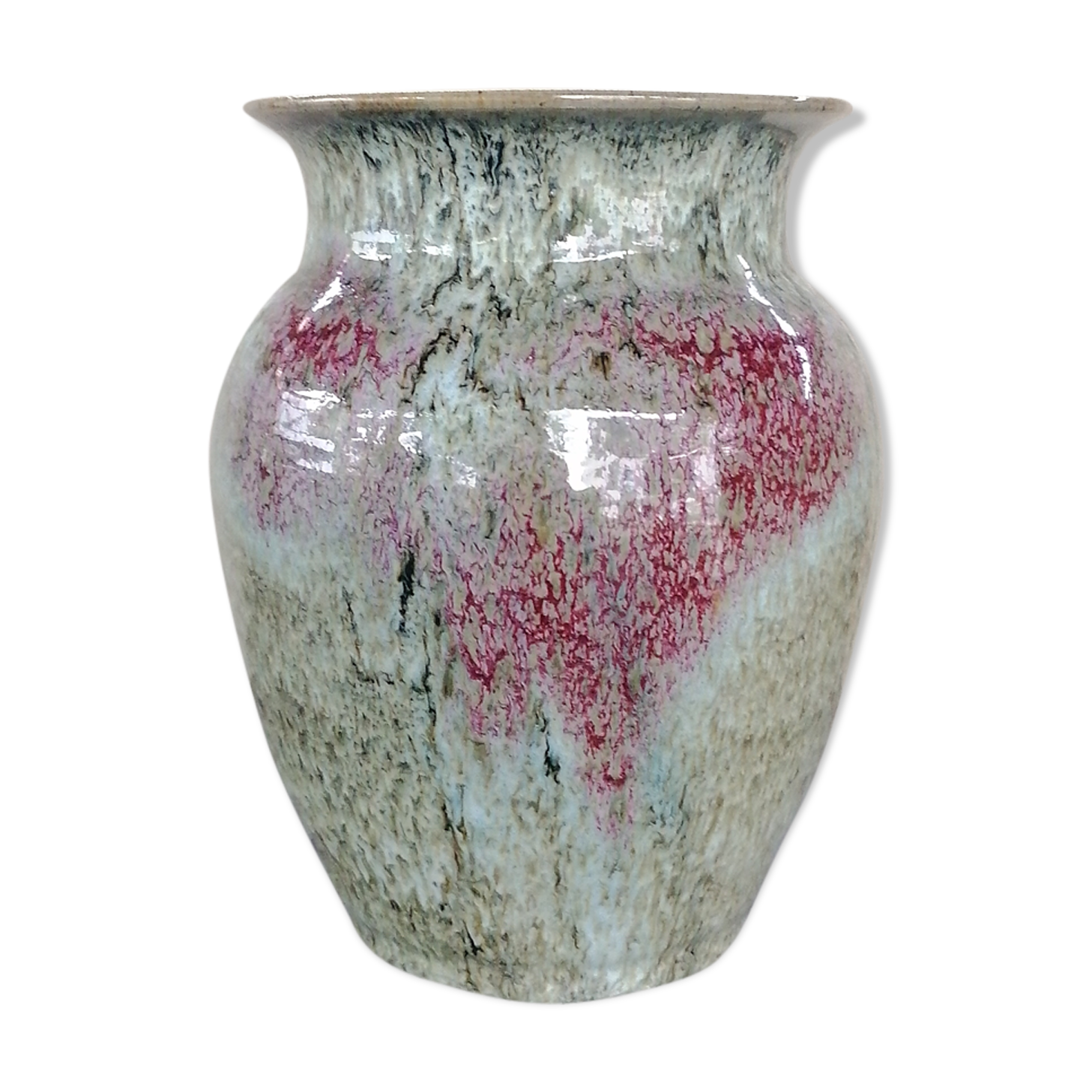 Green/pink speckled ceramic vase