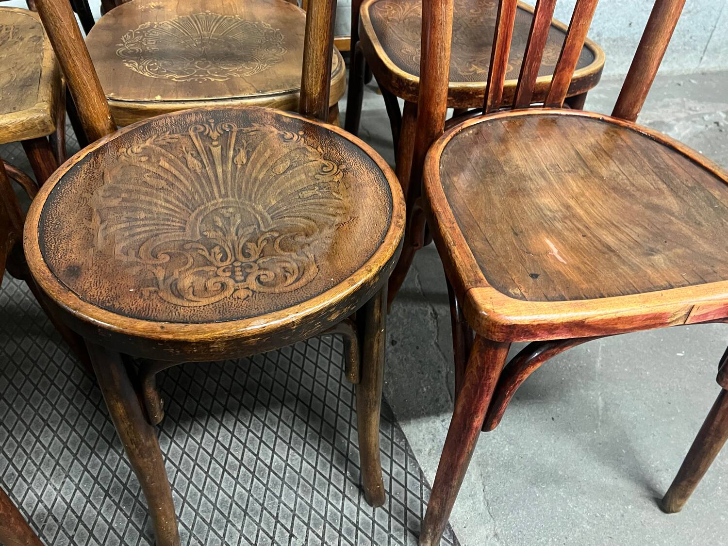 11 antique bistro chairs and a stool (thonet/Fischel/Baumann)