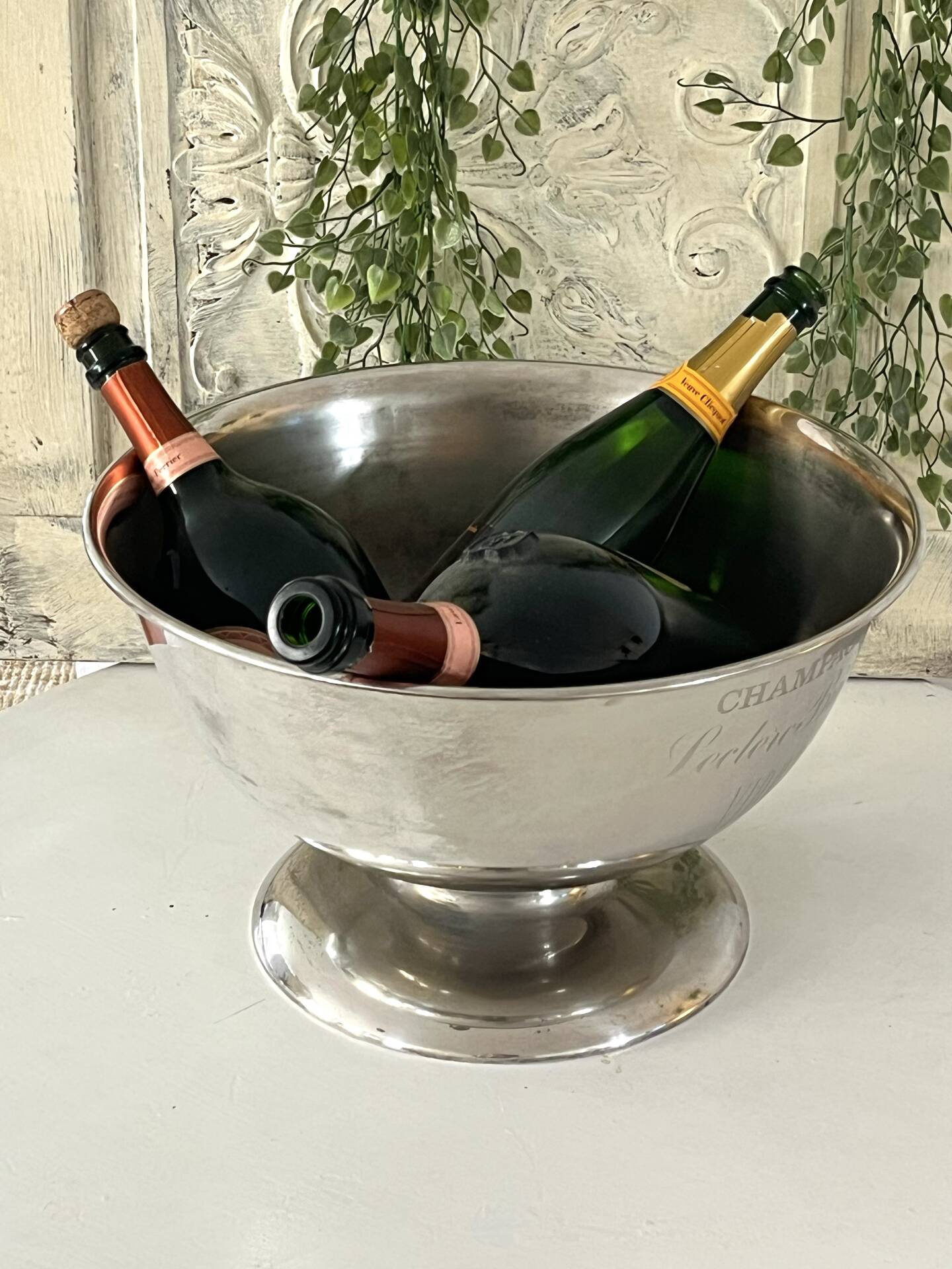 French champagne cooler bowl Leclerc Briant Vinum silver plated