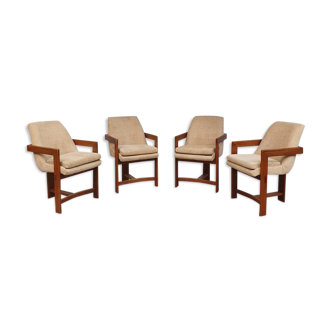 Set of 4 Scandinavian T back 3 leg dining chairs