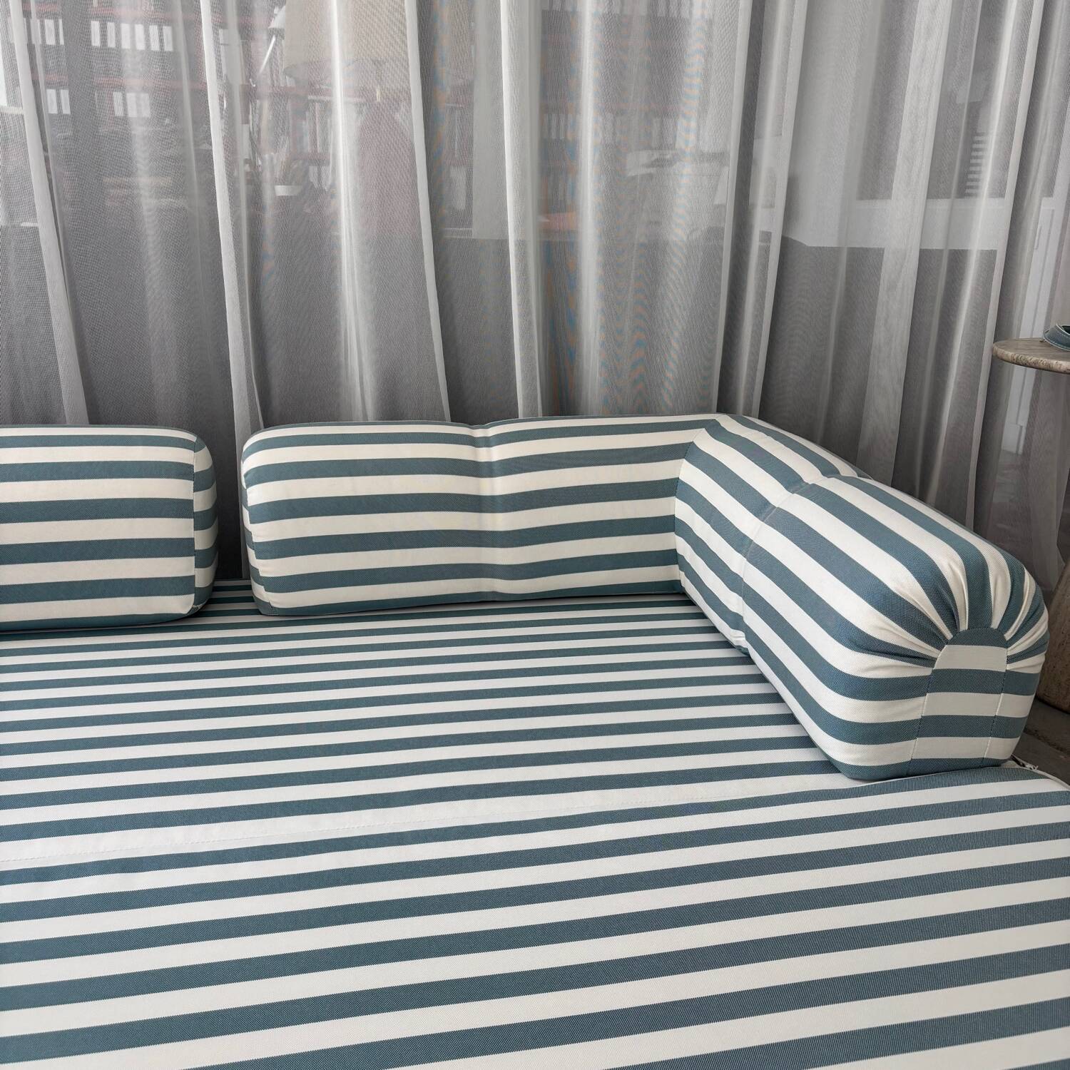 Vintage green and white striped sofa bed