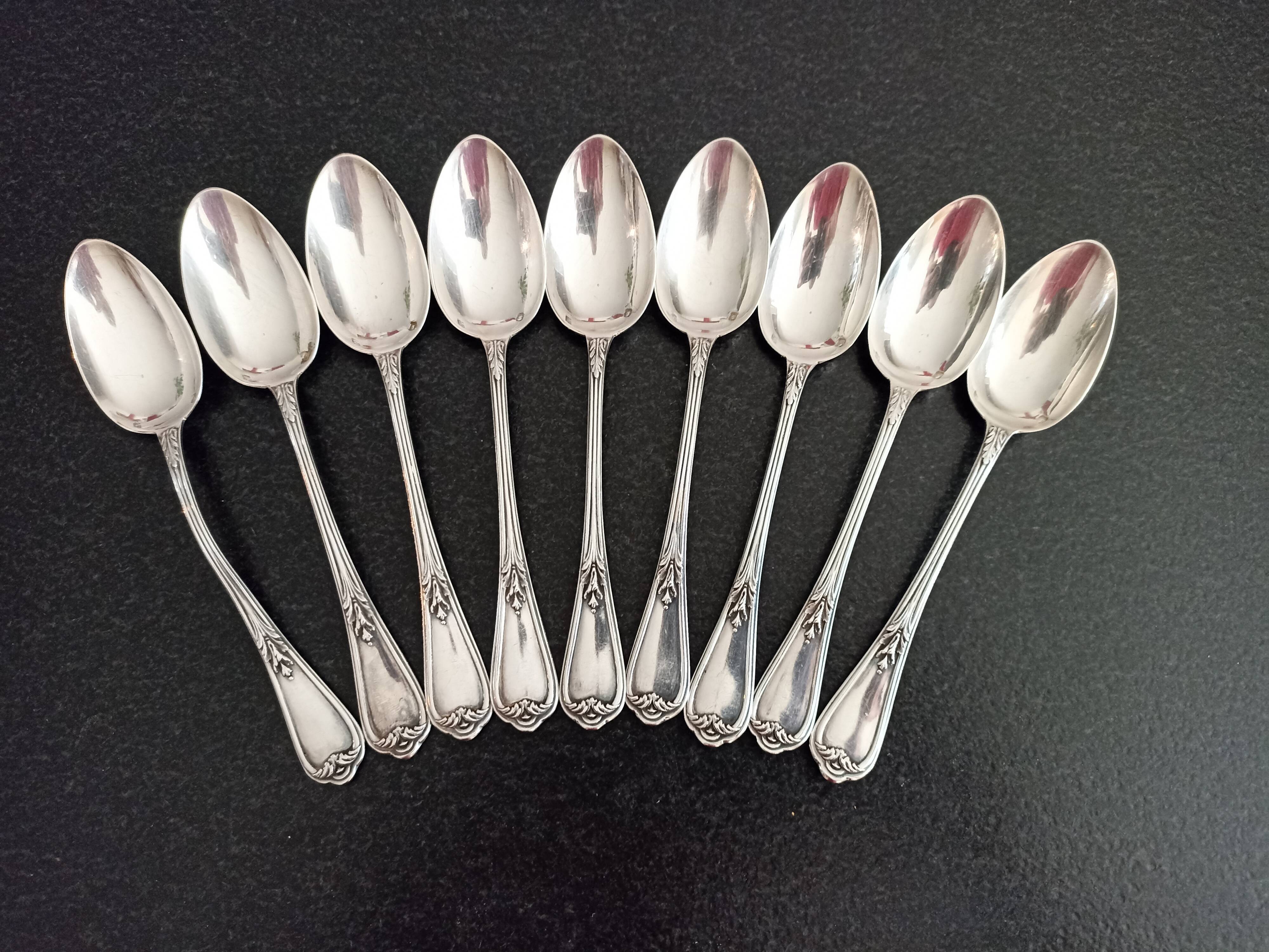 Set of 9 small silver spoons Henri Soufflot