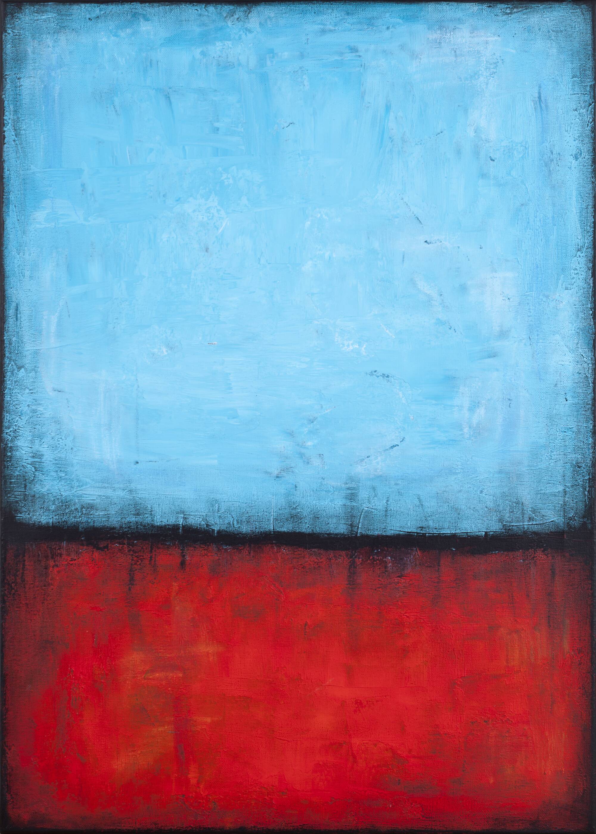 Blue and Red original minimalist abstract modern painting, stretched canvas