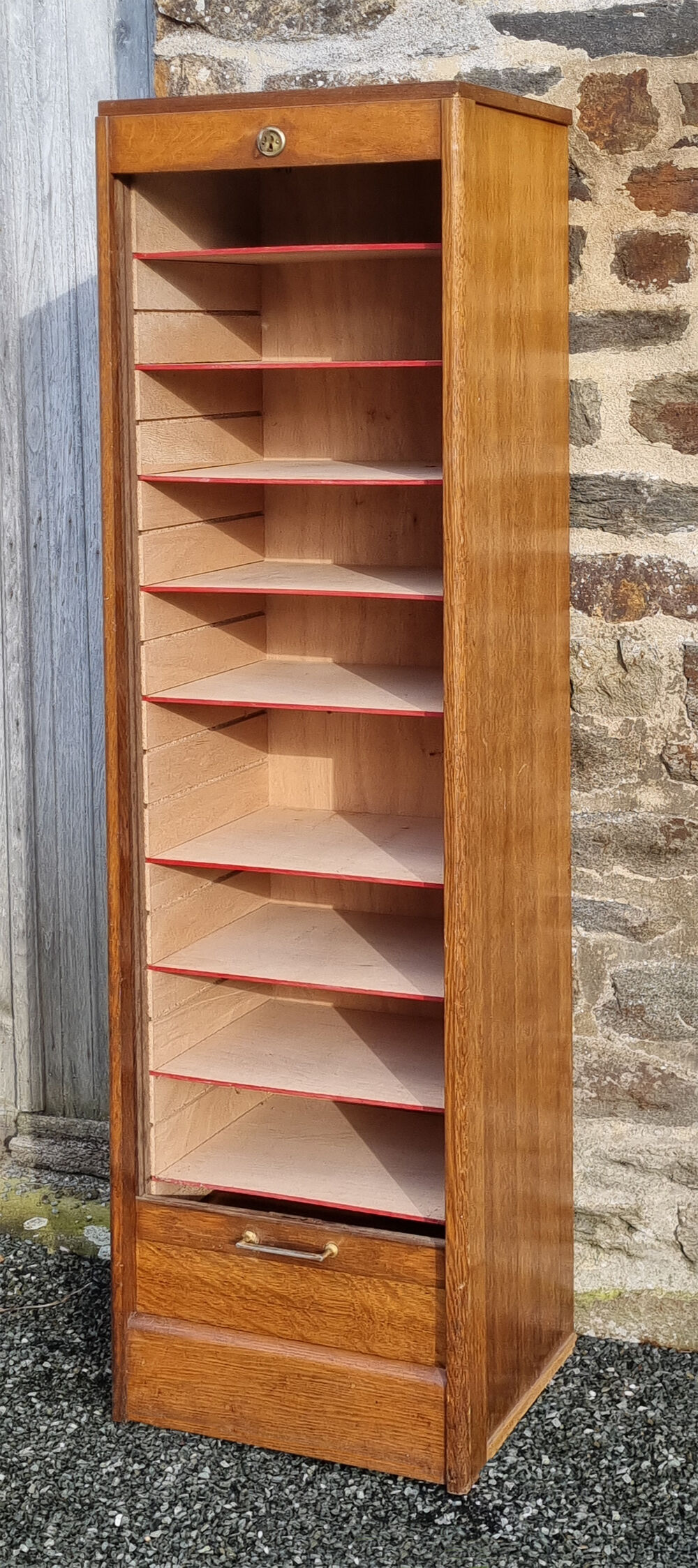 Cabinet storage cabinet with curtains, wooden, vintage.
