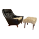 Large scandinavian armchair aage christiansen black leather and its ottoman 1950.