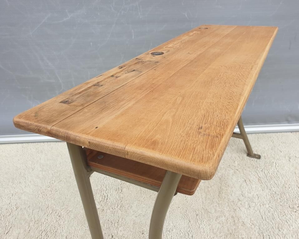 Double desk of schoolboy wood metal vintage curved base
