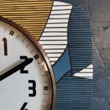 Vintage clock silent rectangular wall clock "Vedette bleu blanc ochre"