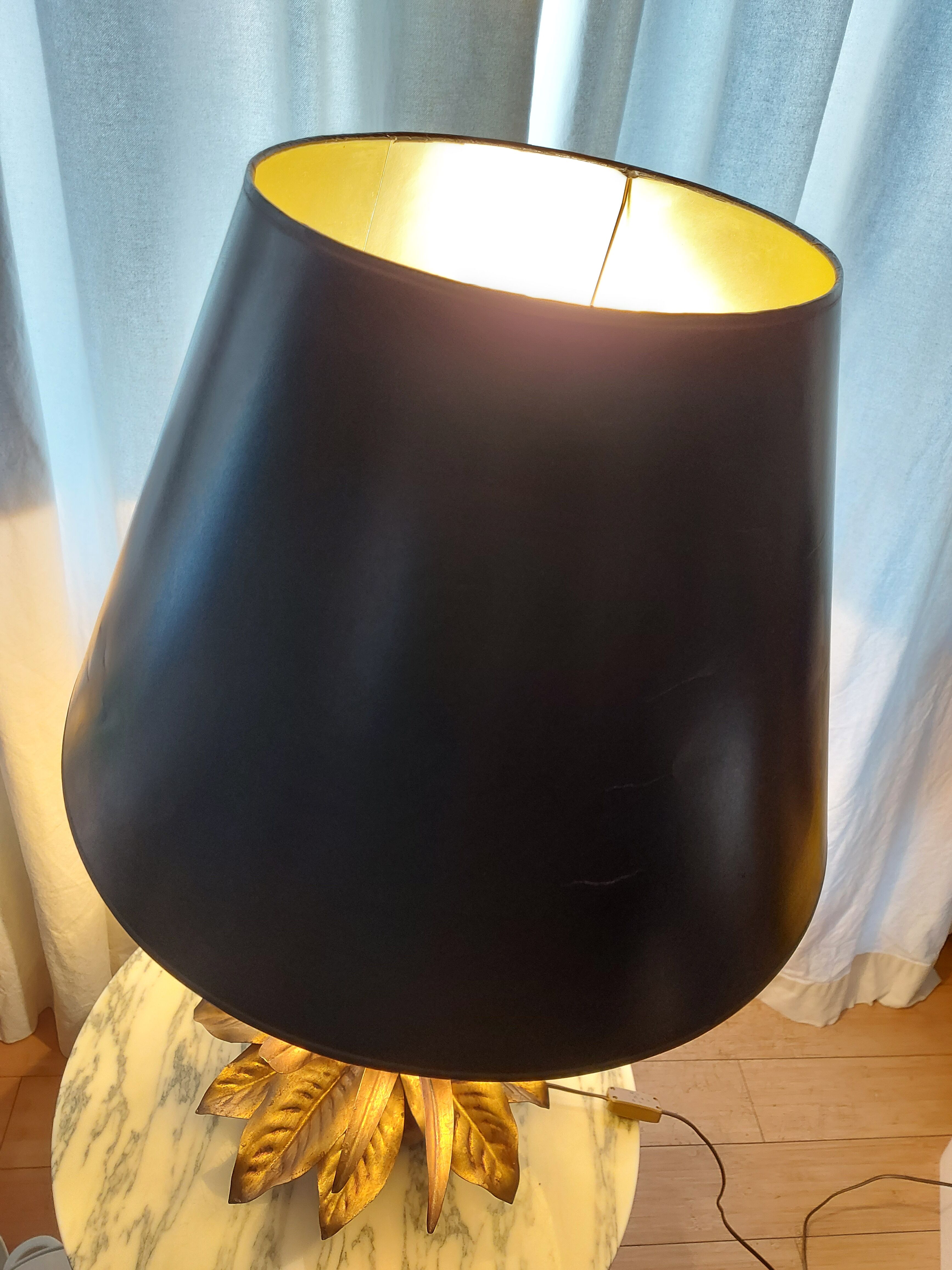 Large lamp, bouquet of vintage anemone flowers, gold metal, Hans Kogl