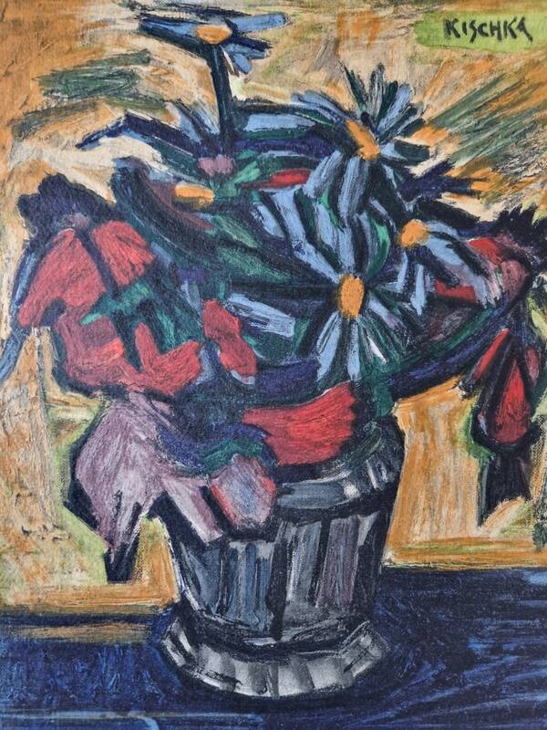 Isis Kischka (1908-1973) - Lithographie en couleurs - Bouquet de fleurs