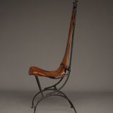 Chaise d'appoint en fer et cuir par Sido et François Thévenin, années 1980