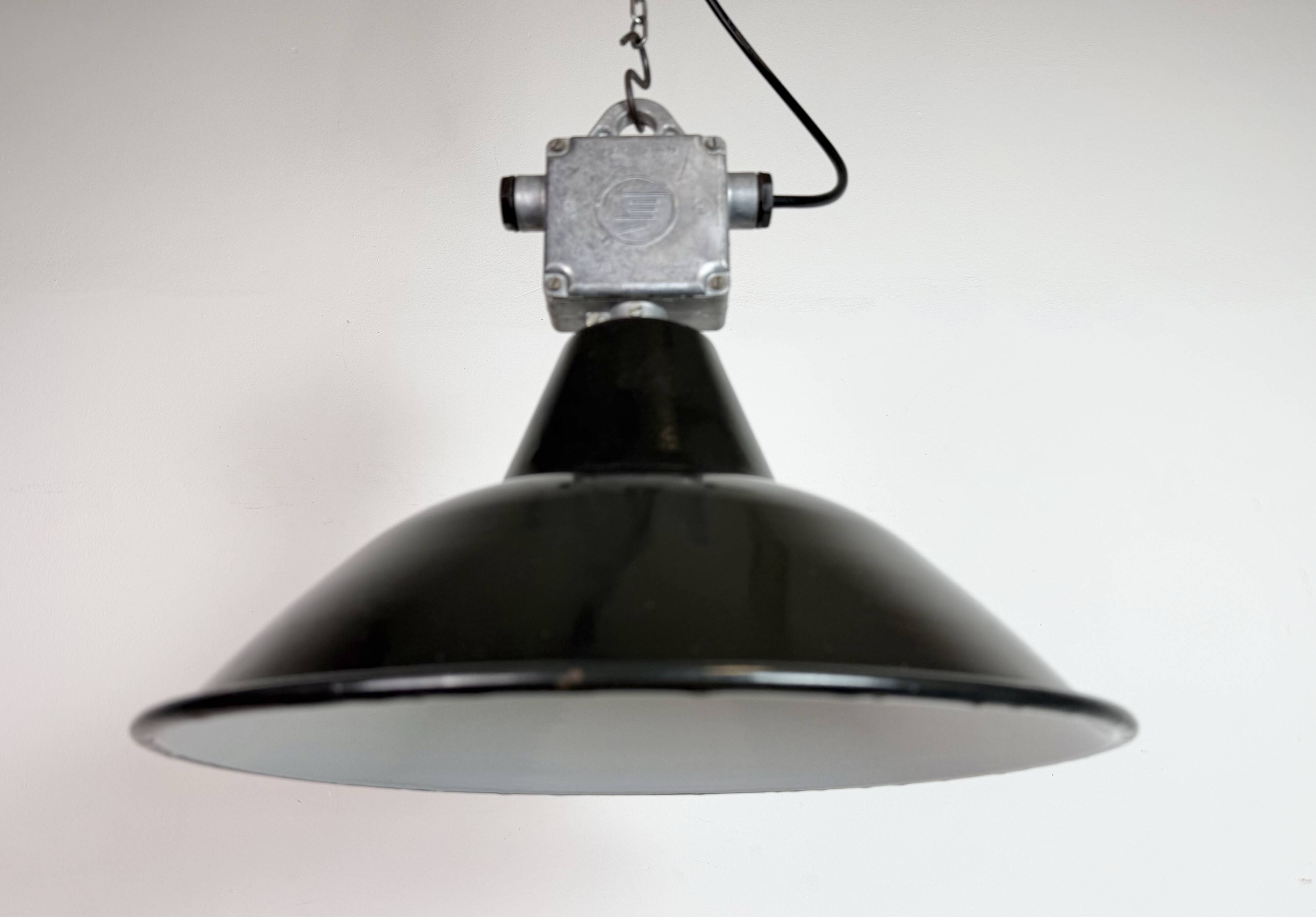 Industrial Black Enamel Pendant Lamp from Elektrosvit, 1960s