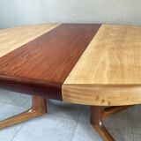 Table scandinave ronde vintage à pied central étoile extensible, éditée par baumann