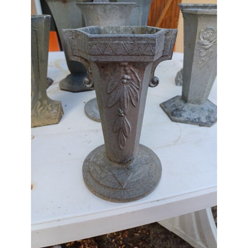 Set of 8 cast iron and aluminum vases 1900