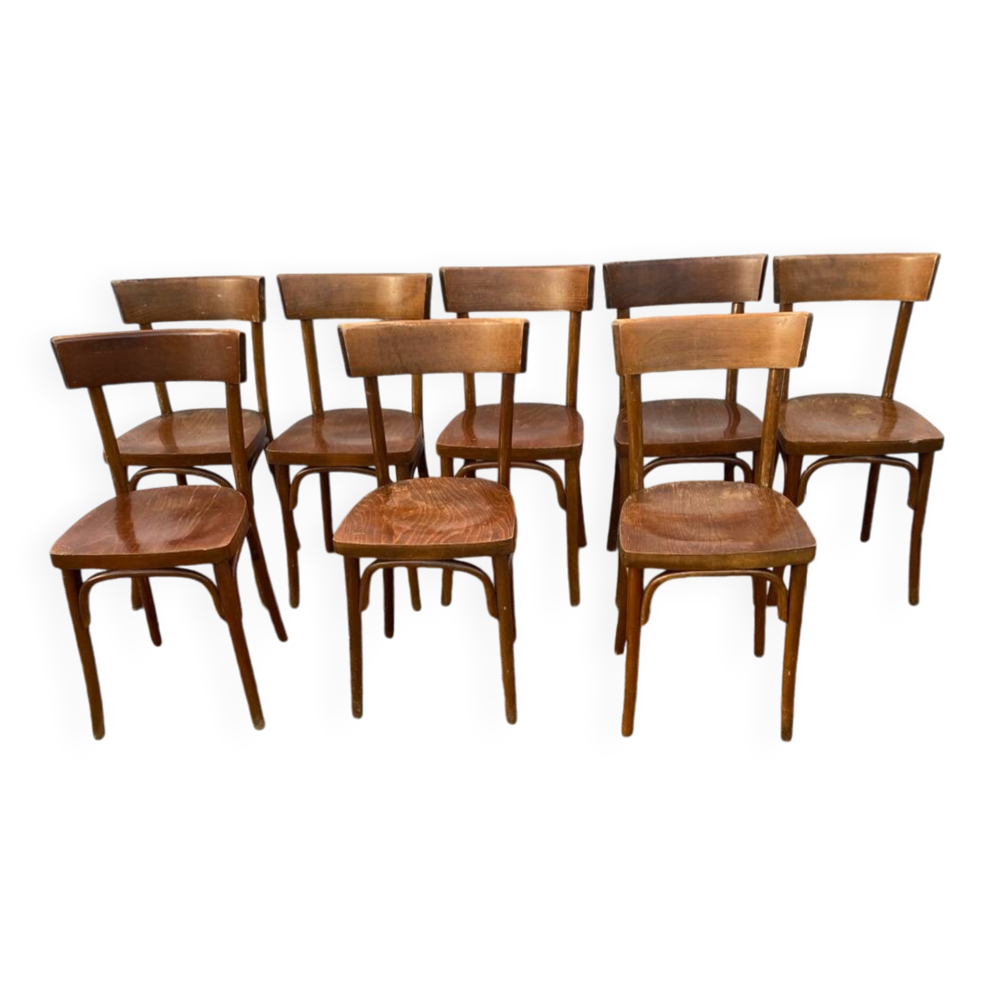Set of 8 varnished bistro chairs