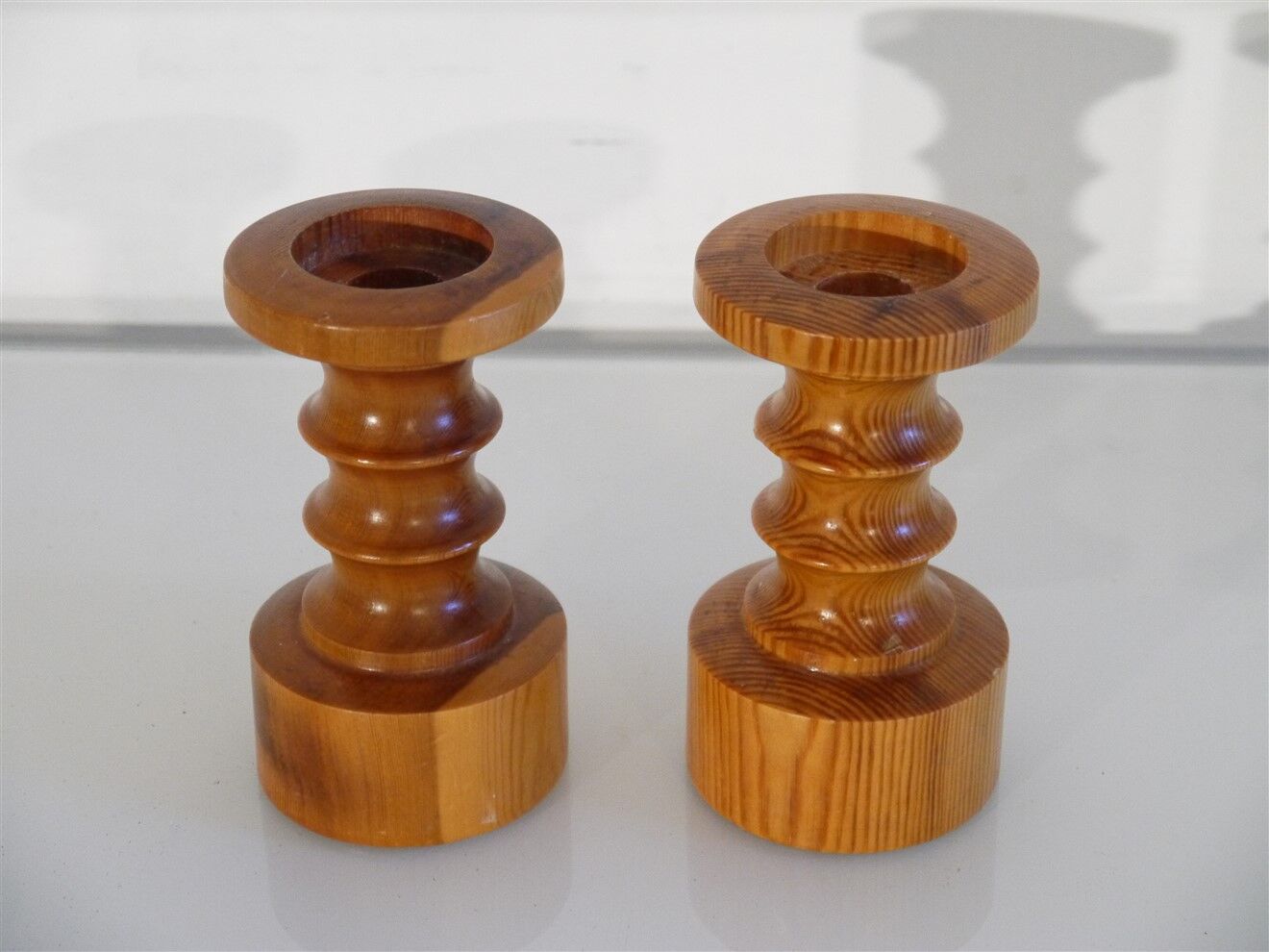 Pair of Scandinavian wooden candle holders 1970