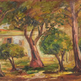 Post Impressionist Oil of Trees and Building