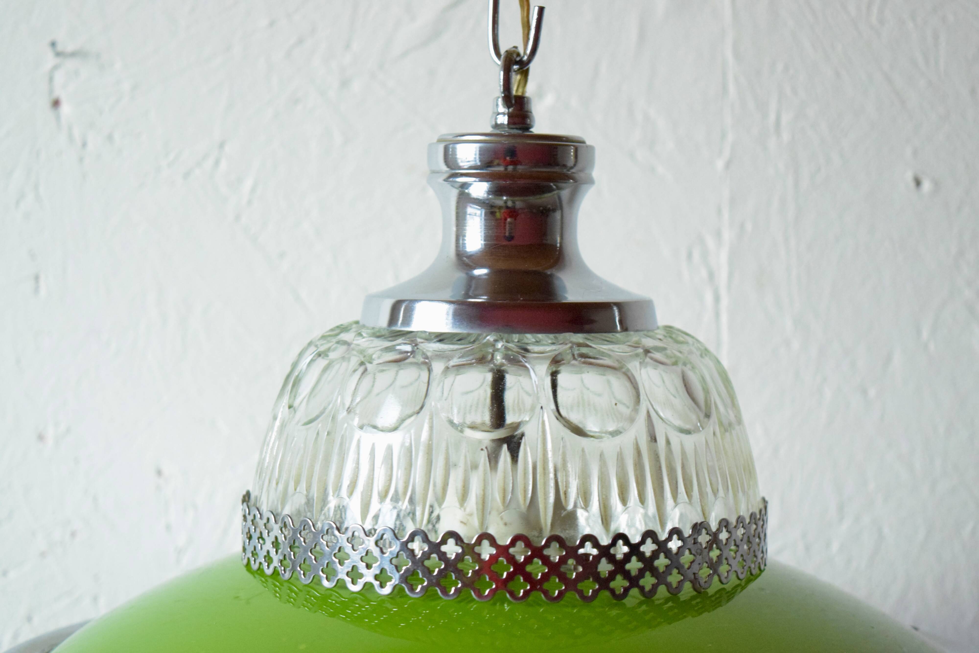 Vintage green glass and chrome metal pendant light