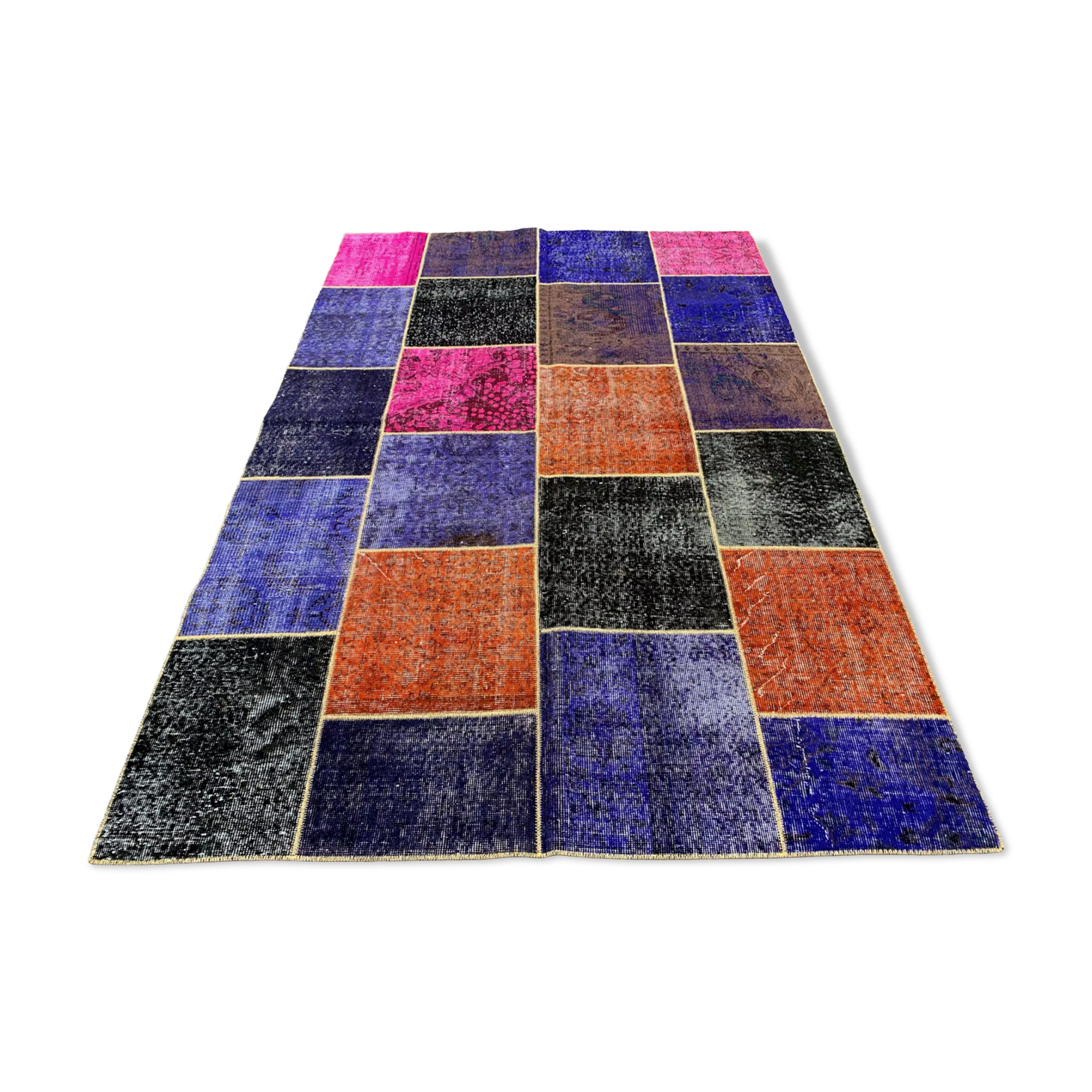 Distressed vintage turkish patchwork rug 251x170 cm wool large