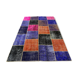 Distressed vintage turkish patchwork rug 251x170 cm wool large