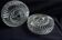 Pair of round vintage moulded glass ceiling lights.