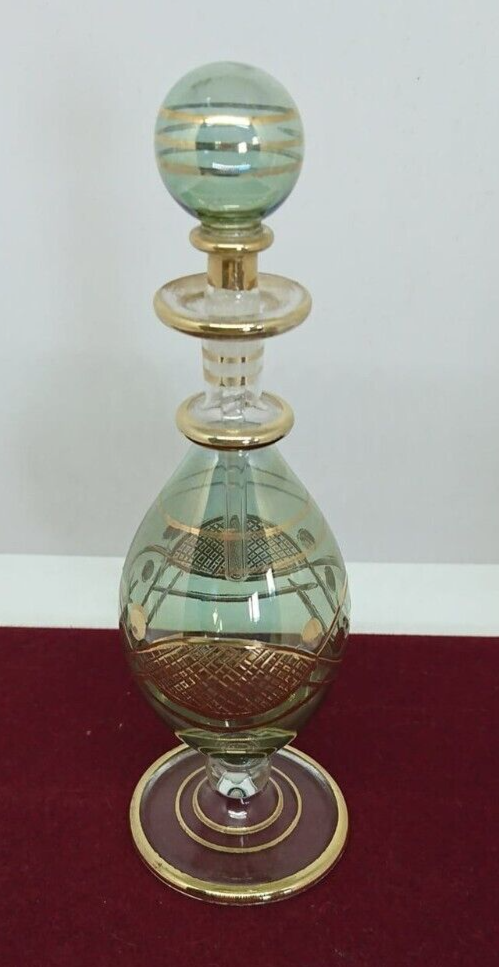 Vial / perfume bottle in tinted and cut glass golden border