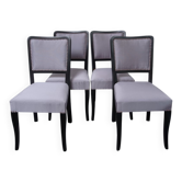 Set of 4 black and grey Art Deco chairs made of painted wood and upholstery fabric.