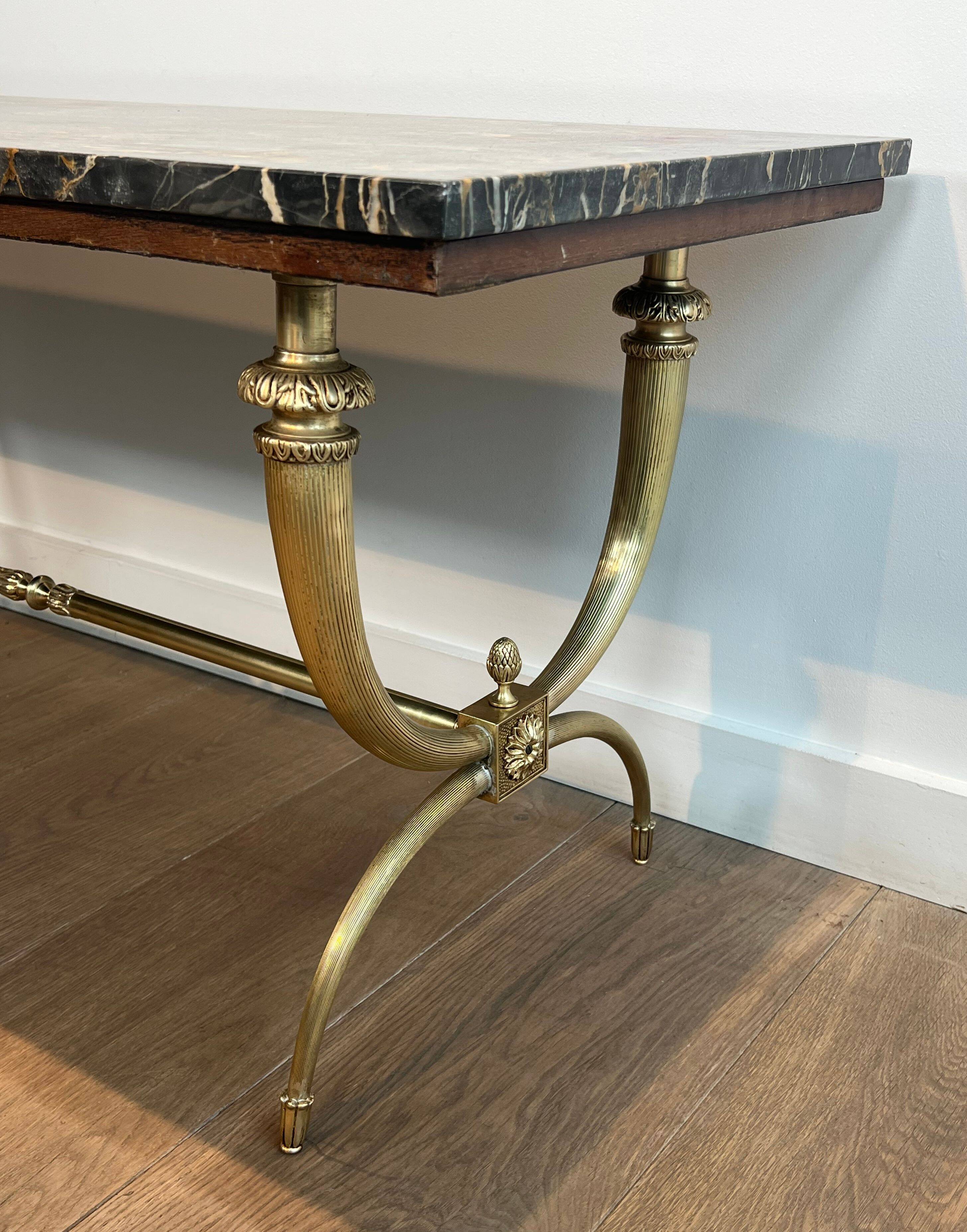 Neoclassical coffee table in brass and marble by Raymond Subes