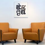 Artifort F330 ‘Cordoba’ Lounge Chairs in Soft Ochre Leather by Gerard van den Berg