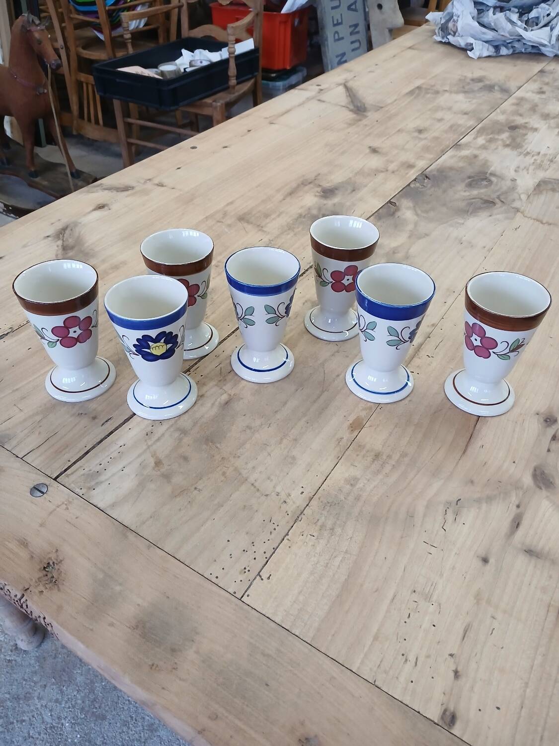 7 old glazed stoneware mazagrans