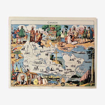 Affiche ancienne carte illustrée du Canada de 1948 - JP Pinchon