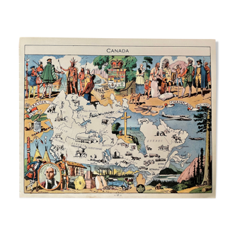 Affiche ancienne carte illustrée du Canada de 1948 - JP Pinchon