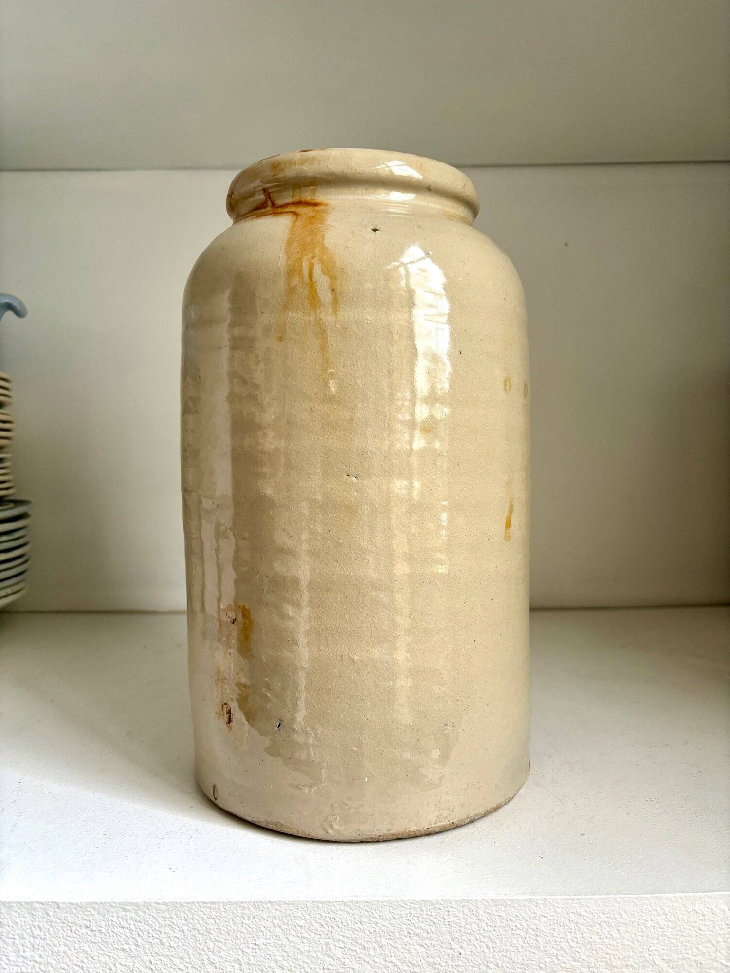 Beige glazed stoneware mustard pot n°4