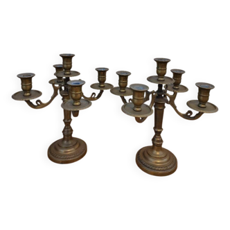 Pair of antique brass candlesticks - 5 branches - Vintage elegance