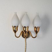 Fog & Mørup 3-Arm Brass and Opaline Glass Tulip Wall Lamp